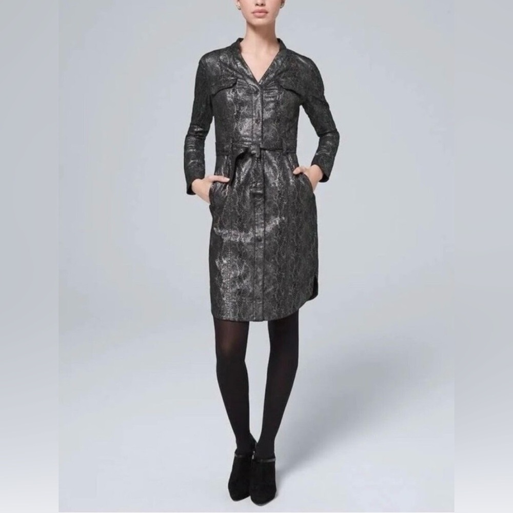 White House Black Market Metallic Snakeskin Shirt Dress NWT size 10